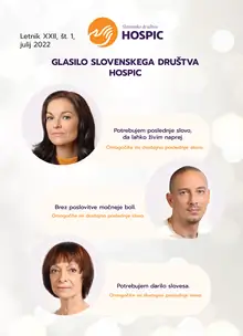 Naslovnica glasila: tri portretne fotografije s citati o žalovanju in tolažbi.