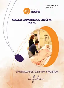 Naslovnica glasila: fotografija oskrbe bolnika v postelji, naslov »Spremljanje odpira prostor za ljubezen«.