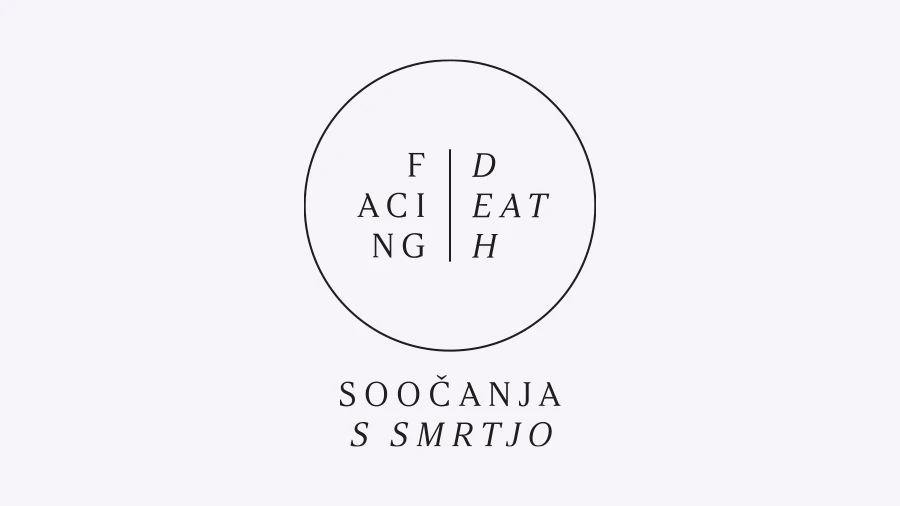 Znak projekta Facing Death: krog z besedama Facing in Death, pod njim napis Soočanja s smrtjo.